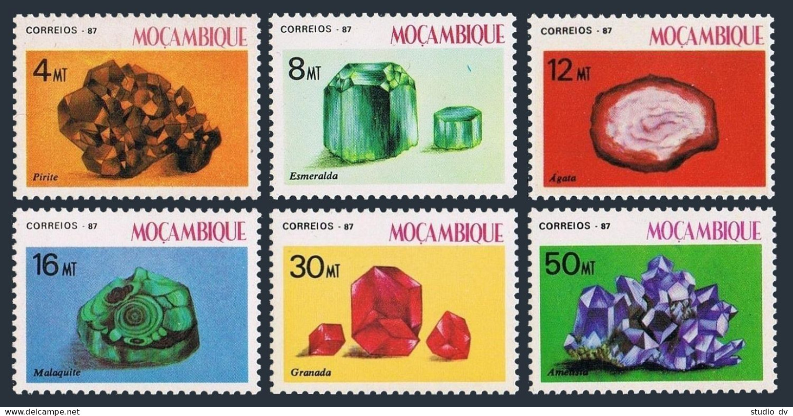 Mozambique 1008-1013,MNH.Michel 1079-1084. Minerals 1987.Pyrite,Emerald,Agate, - Mozambique