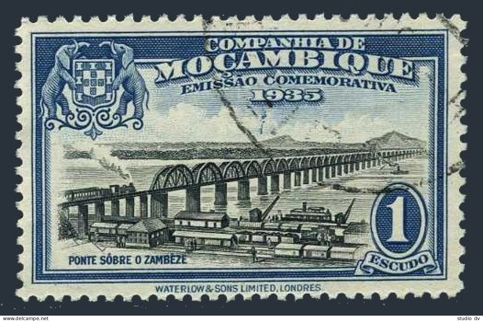 Mozambique Co 164,used.Michel 175. Zambezi Railroad Bridge,1935. - Mosambik