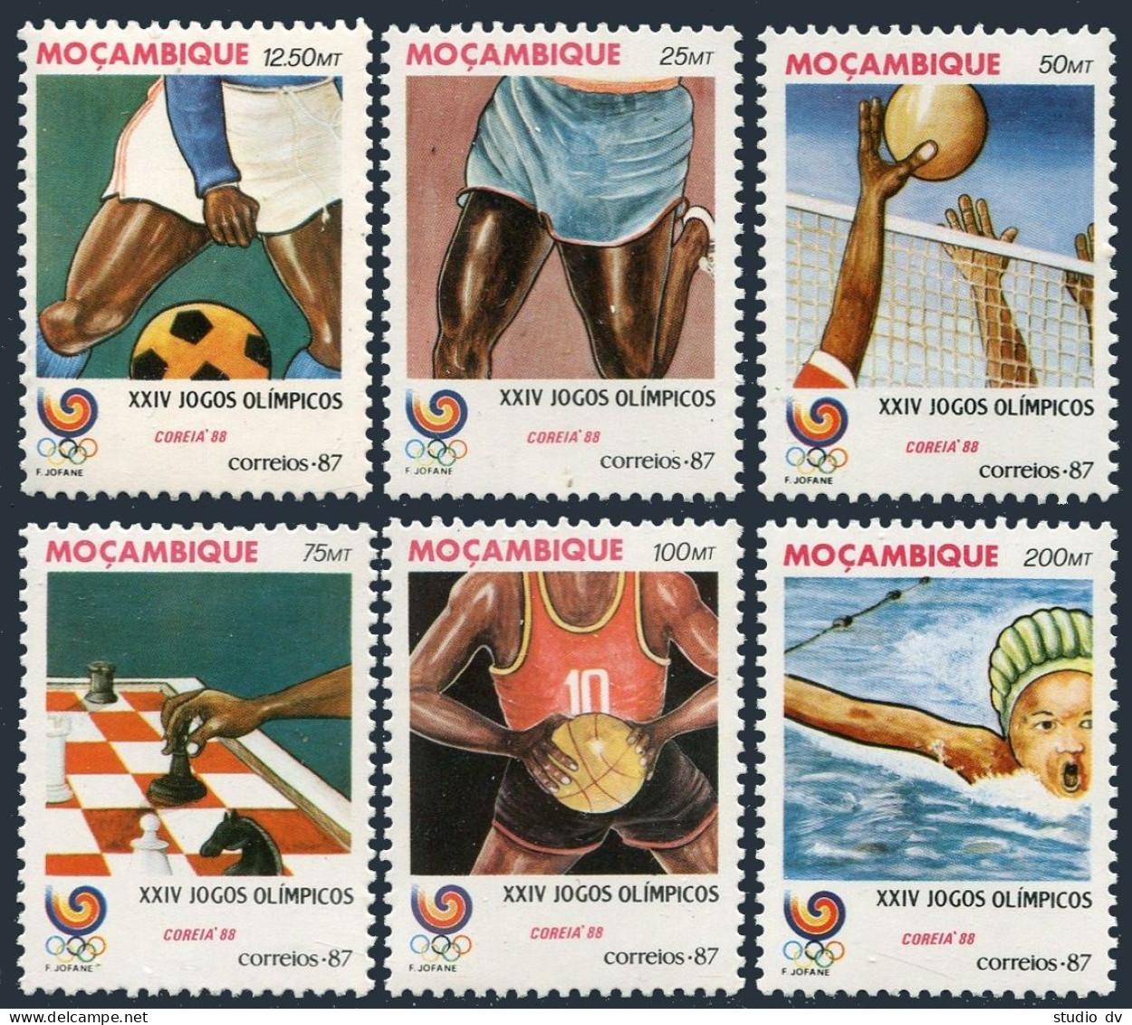 Mozambique 1024-1029,MNH.Mi 1094-1099. Olympics Seoul-1988.Soccer,Chess,Swimming - Mozambique