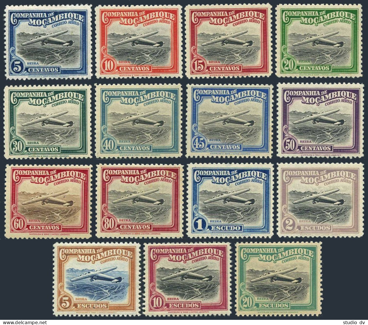 Mozambique Co C1-C15, MNH. Michel 186-200. Airplane Over Beira. 1935. - Mozambique