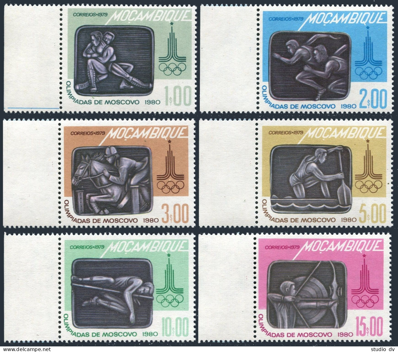 Mozambique 624-629,630, MNH. Olympics Moscow-1980. Wrestling,Running,Equestrian, - Mozambique