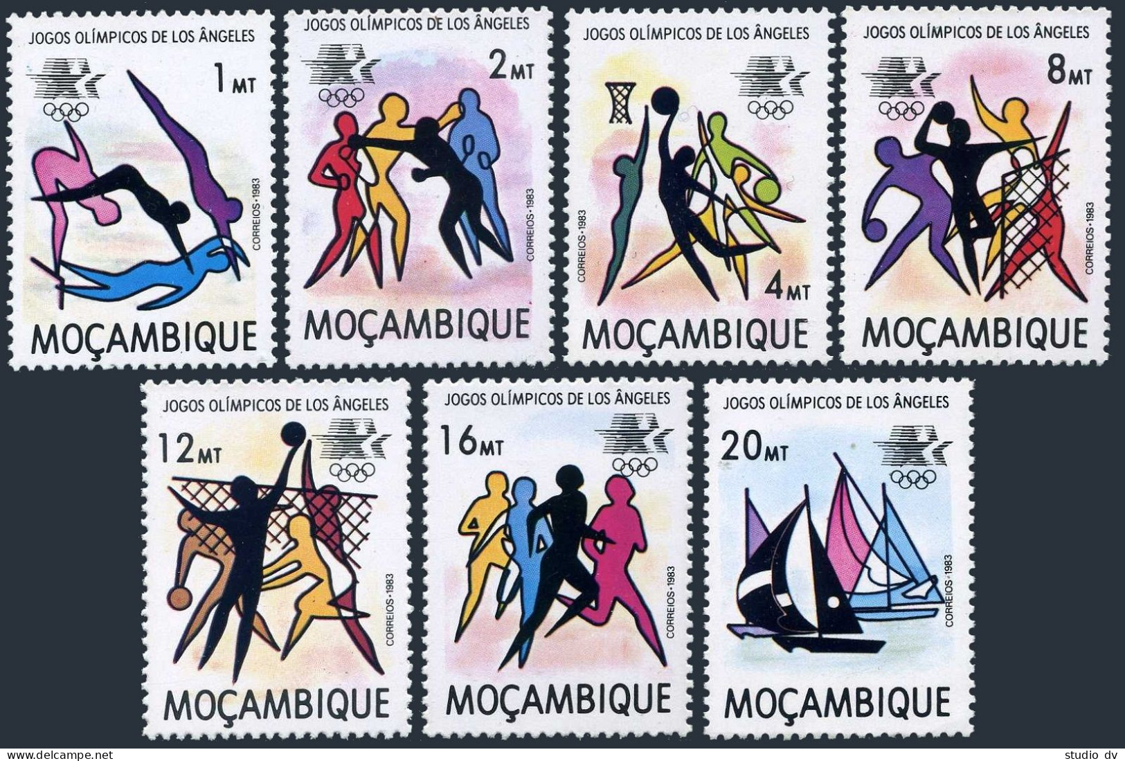 Mozambique 857-864,MNH.Mi 928-934,Bl.15. Olympics Los Angeles-1984:Diving,Discus - Mozambico