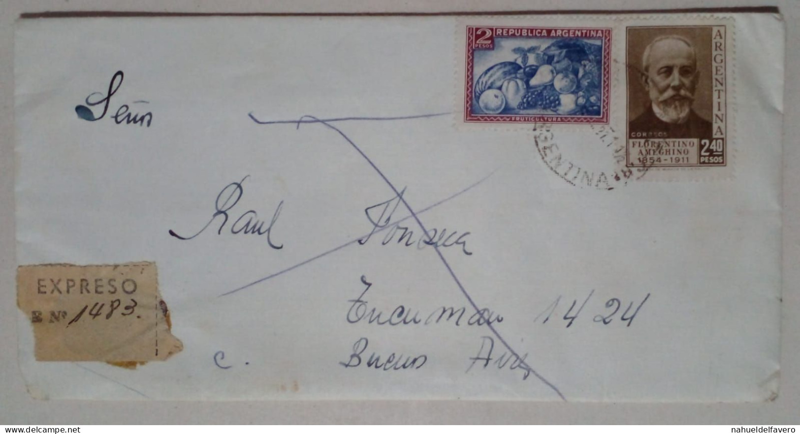 Argentine - Enveloppe Circulée Avec Timbres Thème Fruiticulture / Florentino Ameghino (1957) - Used Stamps