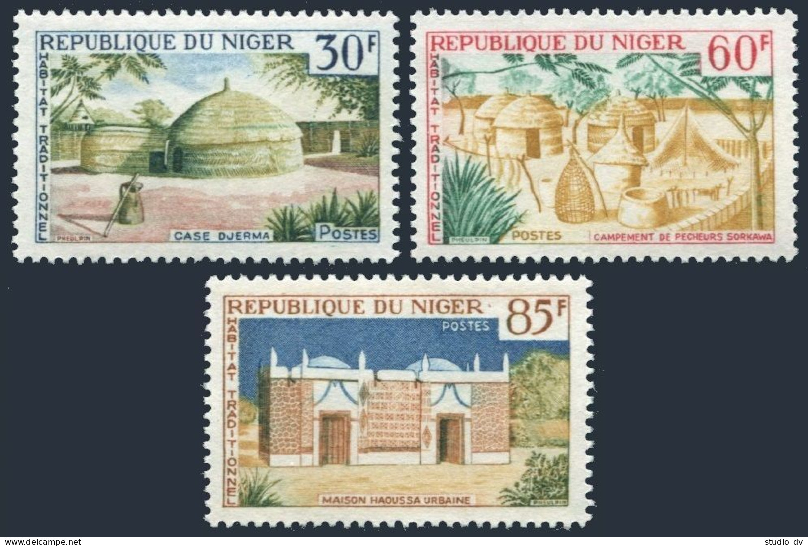 Niger 147-149,MNH.Michel 87-89. Traditional Houses, 1965. - Niger (1960-...)