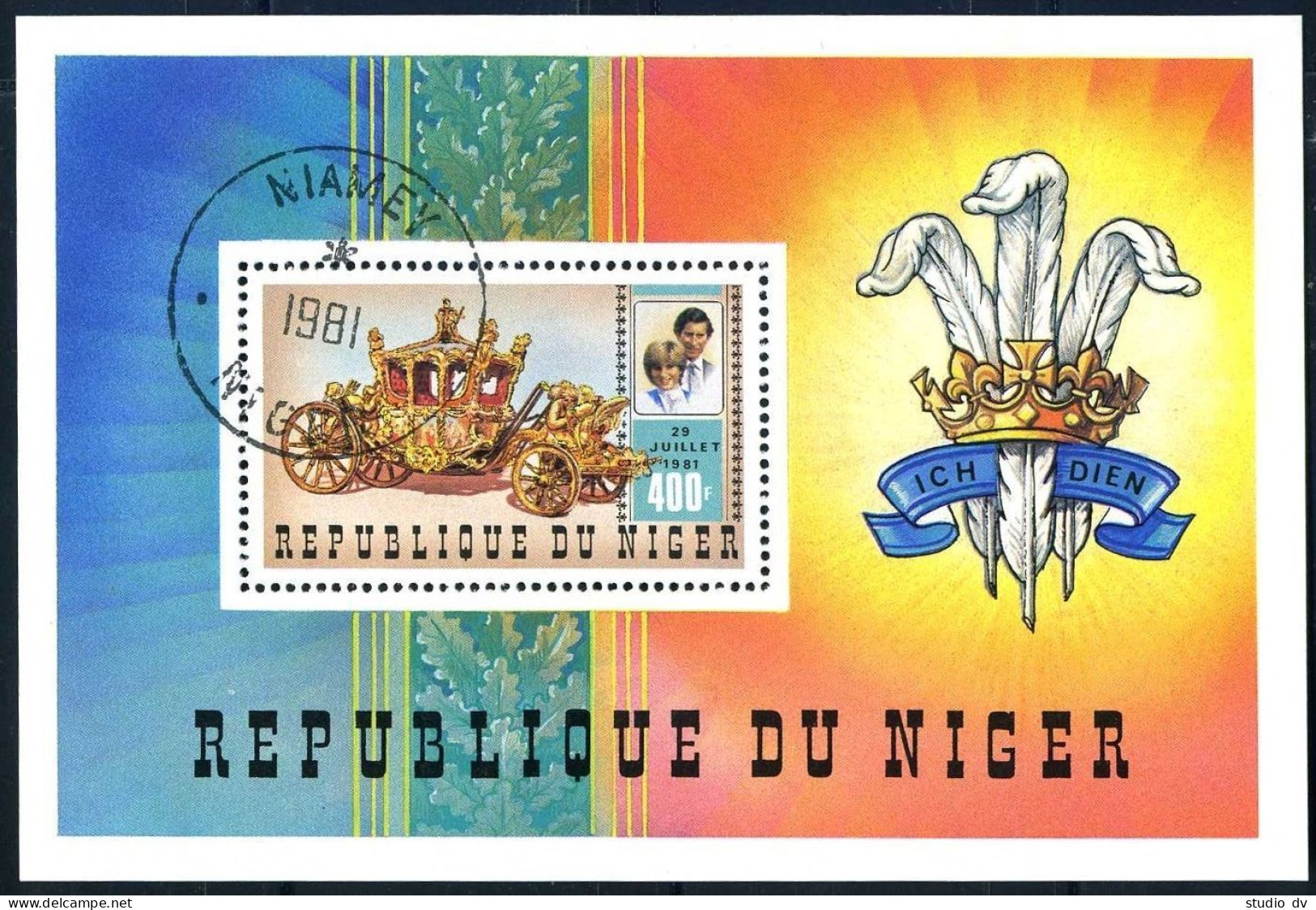 Niger 551, CTO. Michel 761, Bl.33. Royal Wedding 1981. Charles-Diane. Coaches. - Niger (1960-...)