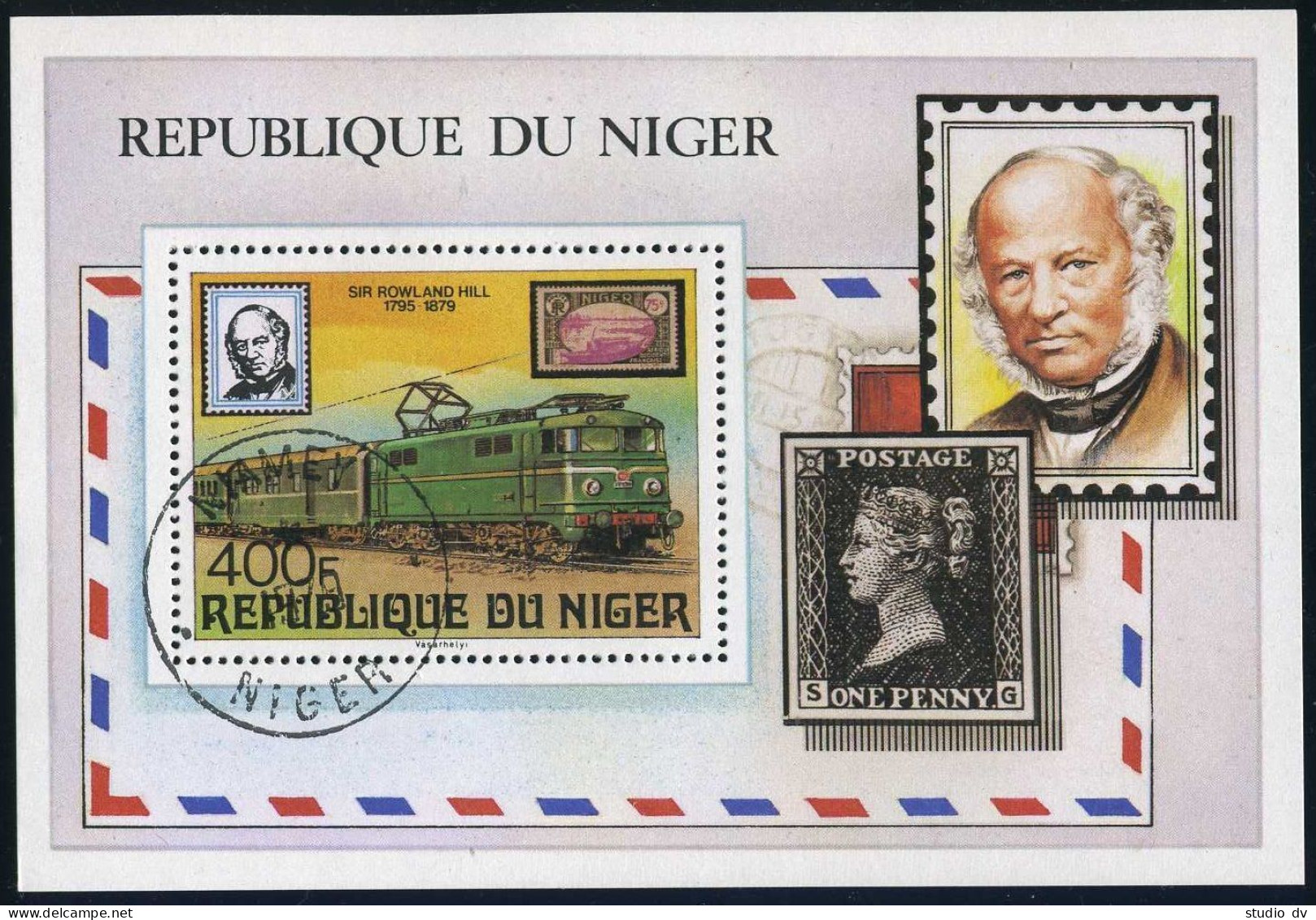 Niger 478,CTO.Michel 666 Bl.23. Sir Rowland Hill,1979.Electric Train. - Niger (1960-...)
