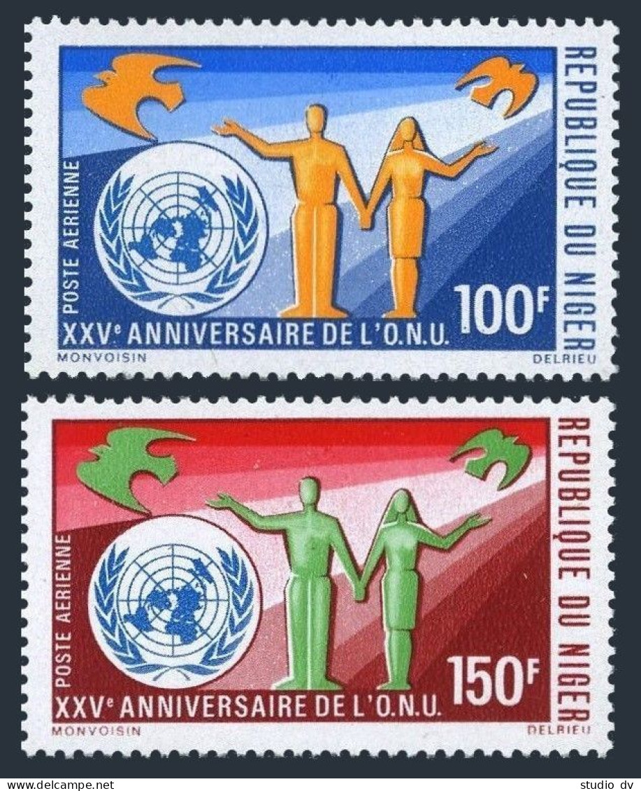 Niger C131-C132,MNH.Michel 257-258. UN,25th Ann.1970.Man,Woman,Doves. - Niger (1960-...)