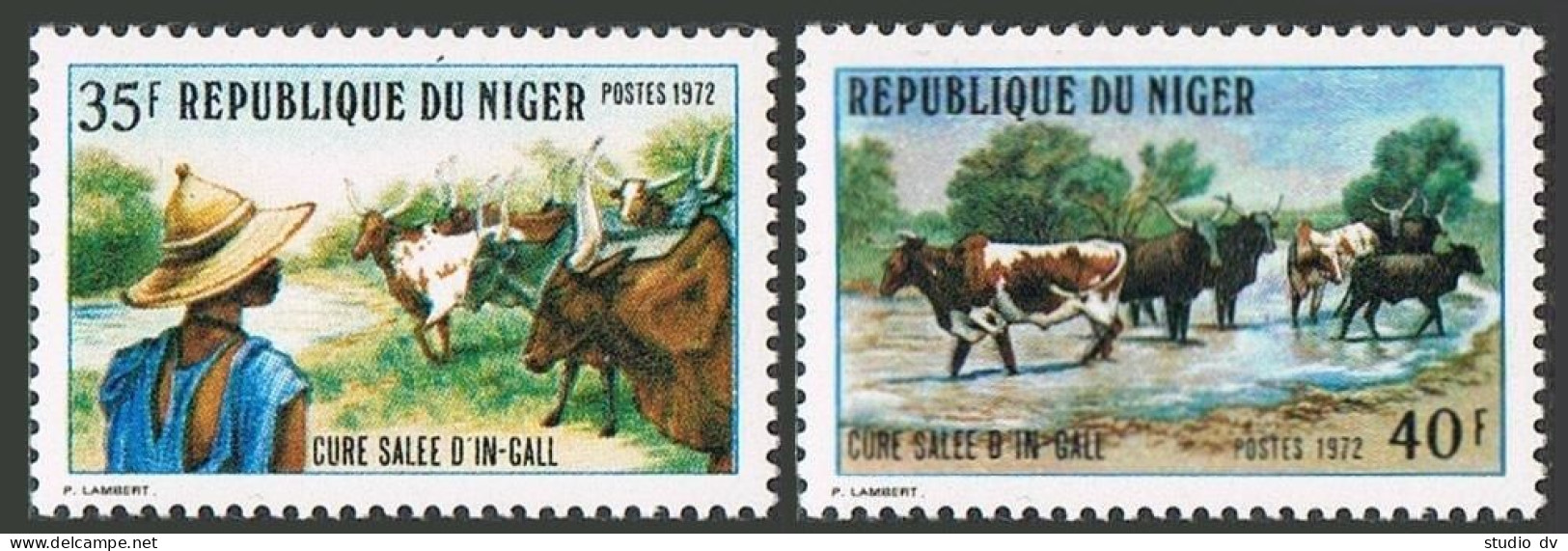 Niger 255-256,MNH.Michel 341-342. Cattle At Salt Pond Of In-Gall,1972. - Niger (1960-...)