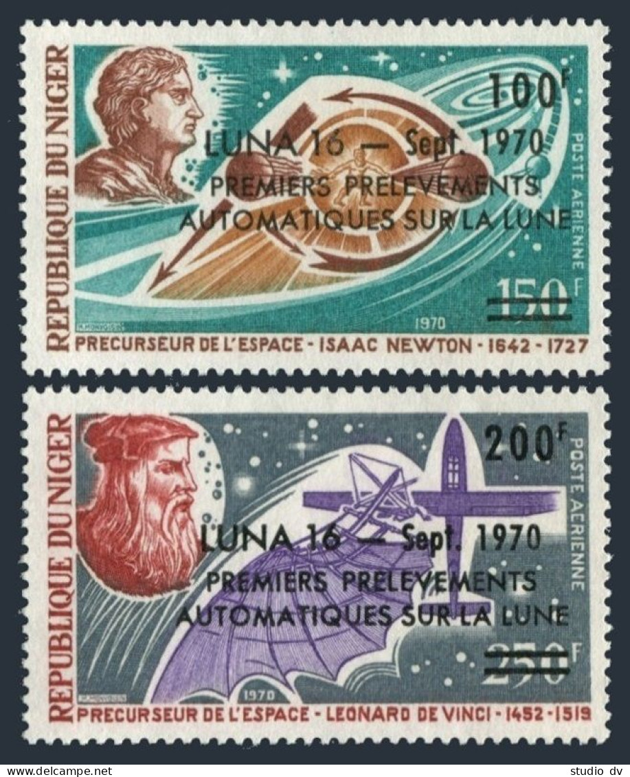 Niger C141-C142,MNH.Michel 267-268. Moon Probe Luna 16.1970.Da Vinci,Newton. - Niger (1960-...)