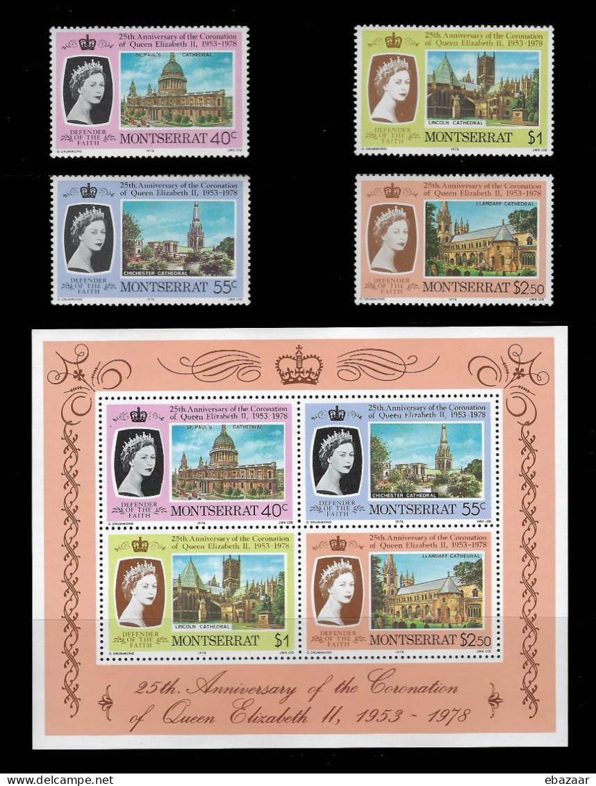 Montserat 1978 Royalty, Kings & Queens Of England, Queen Elizabeth II, Silver Jubilee Stamps & Sheet MNH - Montserrat
