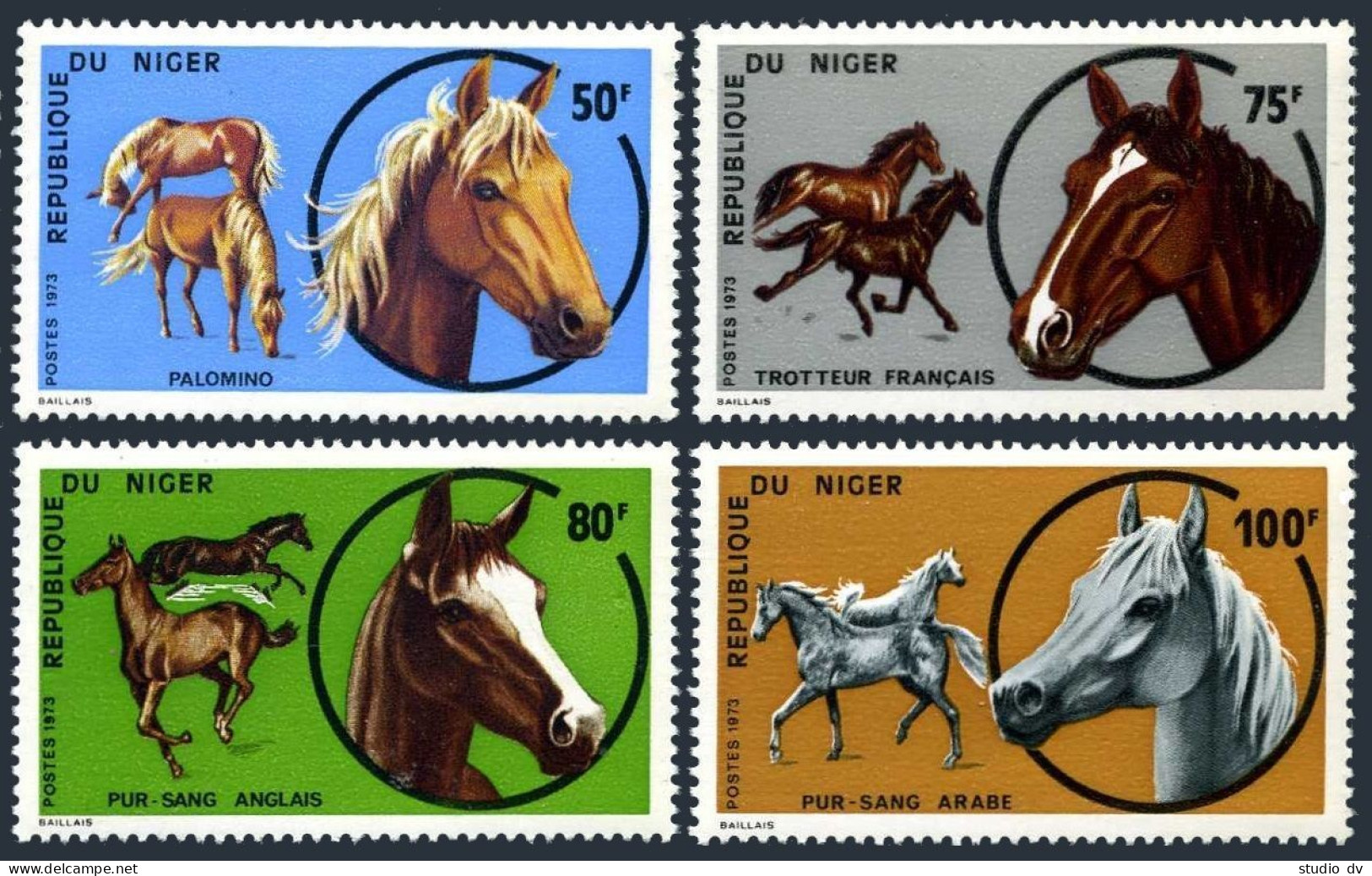 Niger 278-281,MNH.Michel 390-393. Horses 1973.Palominos,French,English,Arabian. - Niger (1960-...)