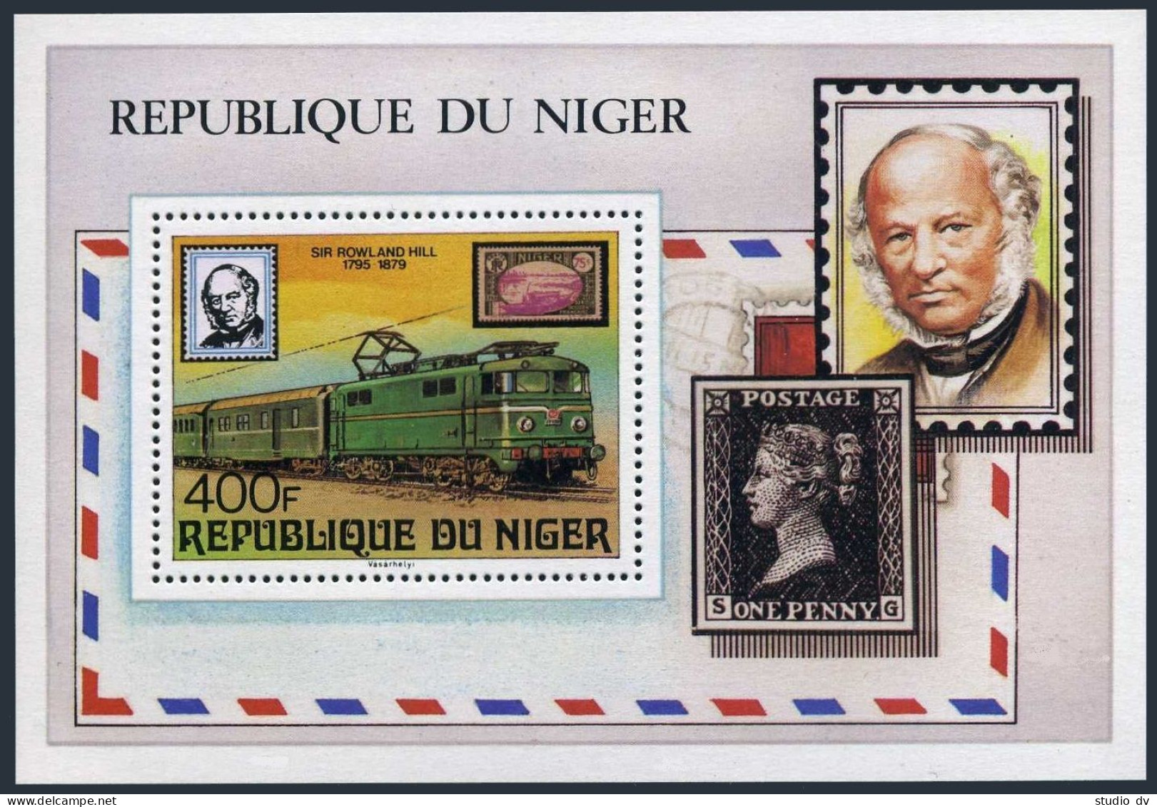 Niger 474-477,478, MNH. Mi 662-665, Bl.23. Sir Rowland Hill, 1979. Truck, Train, - Niger (1960-...)