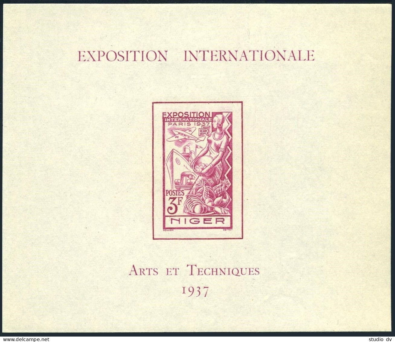 Niger 77-82,83,MNH.Mi 154-159,160 Bl.1. Paris 1937 Colonial Art EXPO.Ship,Fruit, - Niger (1960-...)