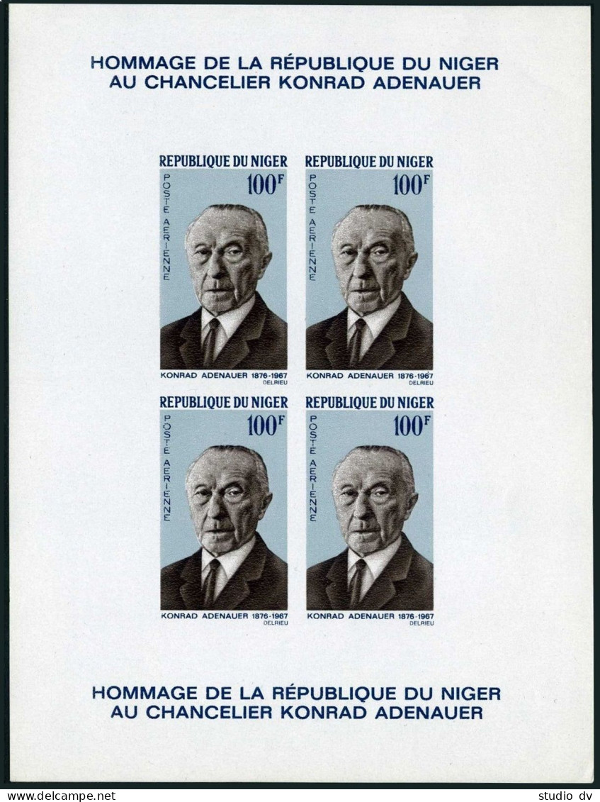 Niger C74a Imperf,MNH.Michel Bl.4B. Chancellor Konrad Adenauer,Germany,1967. - Niger (1960-...)