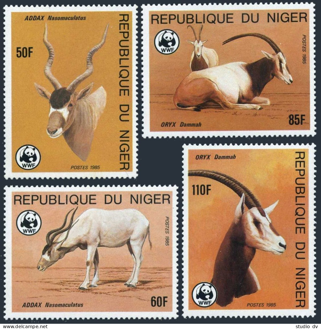 Niger 688-691, MNH. Michel 941-944. WWF 1985. Addax, Oryx. - Niger (1960-...)