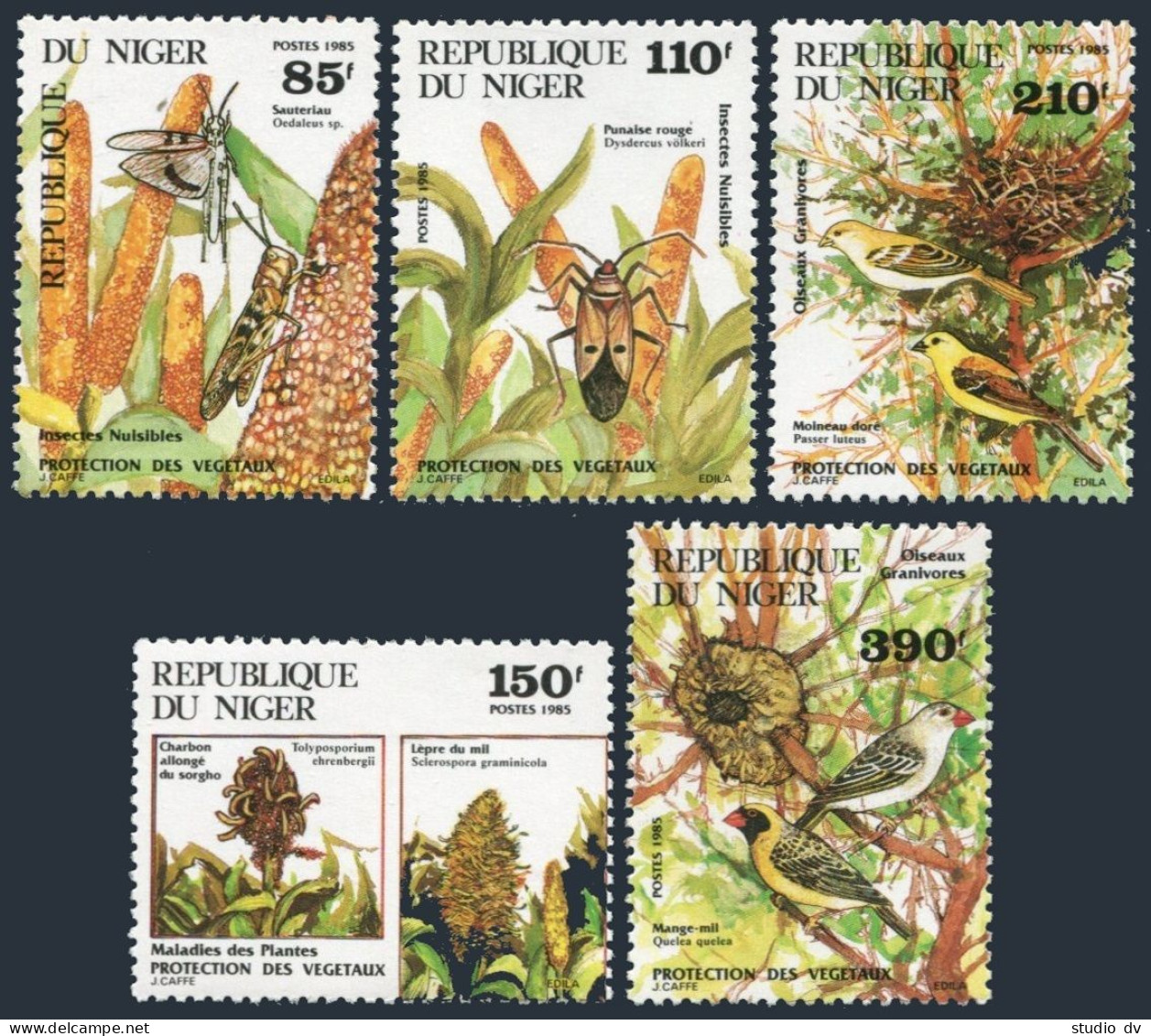 Niger 692-696, MNH. Mi 945-949. Destroying Species, 1985. Insect, Bird, Plants. - Niger (1960-...)