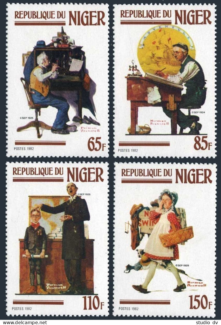 Niger 599-602, MNH. Mi 809-812. Norman Rockwell Illustrations, 1982. Ship, Dog, - Niger (1960-...)