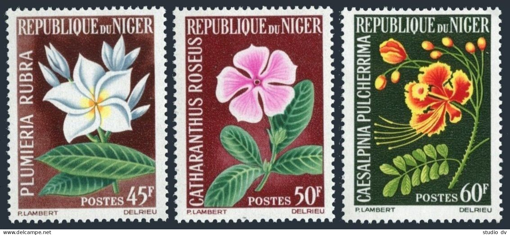 Niger 135-137, MNH. Michel 91-93. Flowers-1965: Red Jasmine, Catharanthus Roseus - Niger (1960-...)