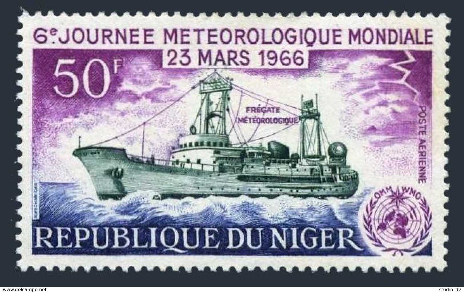 Niger C55, Lightly Hinged. Michel 117. WMO Day 1966. Weather Survey Frigate. - Niger (1960-...)