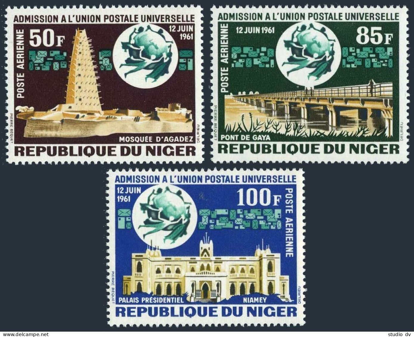 Niger C23-C25,MNH.Michel 34-36. Admission To UPU, 1963. Mosque, Bridge, Palace. - Niger (1960-...)