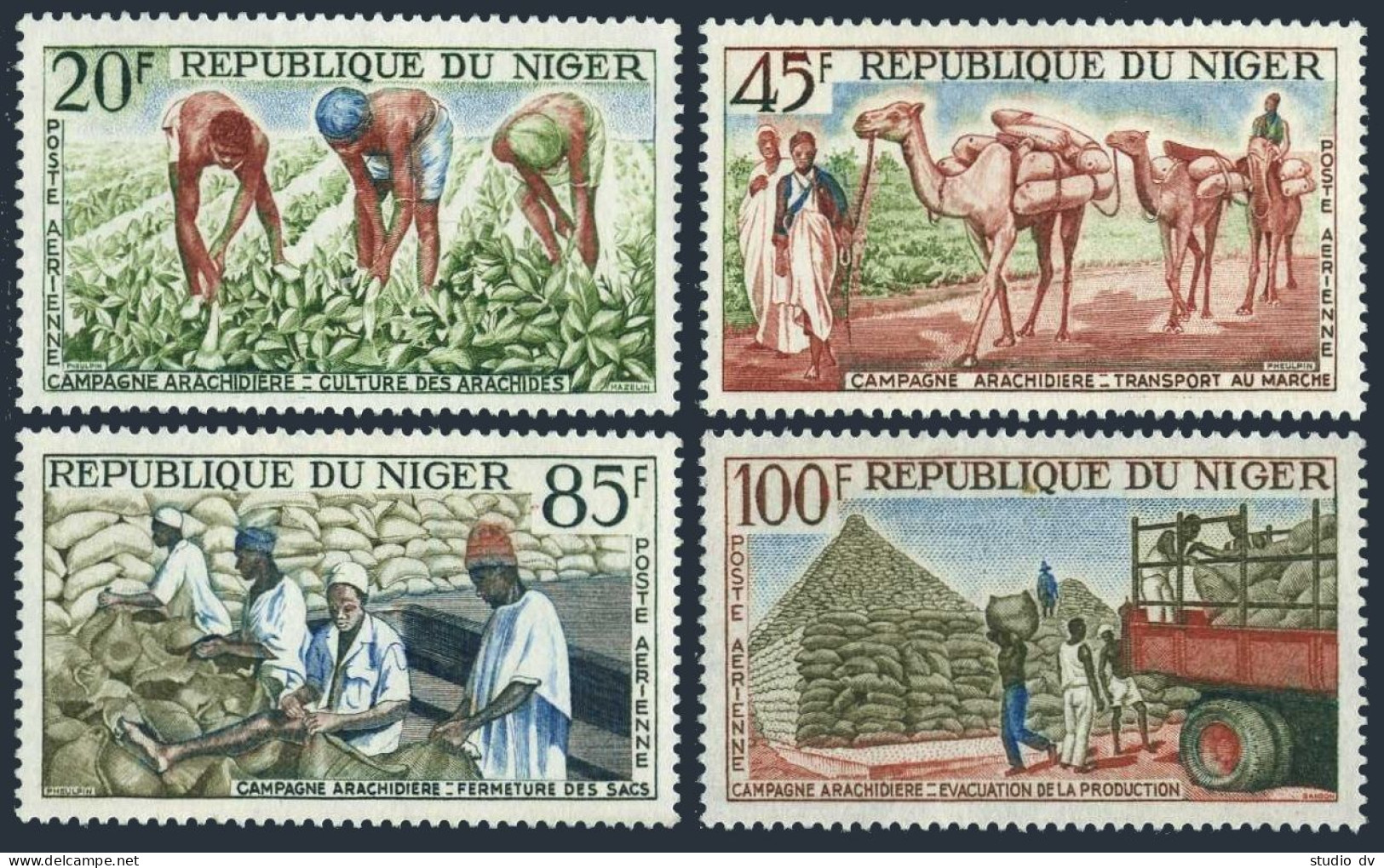 Niger C31-C34,lightly Hinged.Michel 53-56. Peanut Industry,1963.Camels,Truck. - Niger (1960-...)
