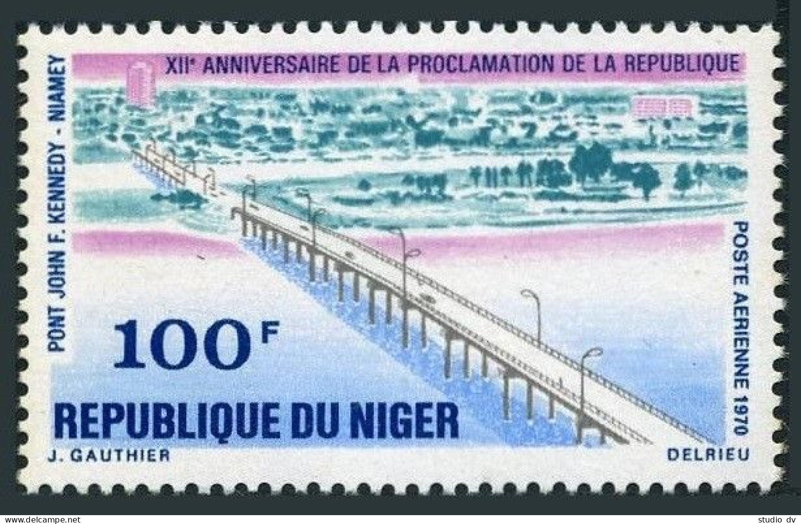 Niger C145,MNH.Michel 272. Independence 12th Ann.1970.John F.Kennedy Bridge. - Niger (1960-...)