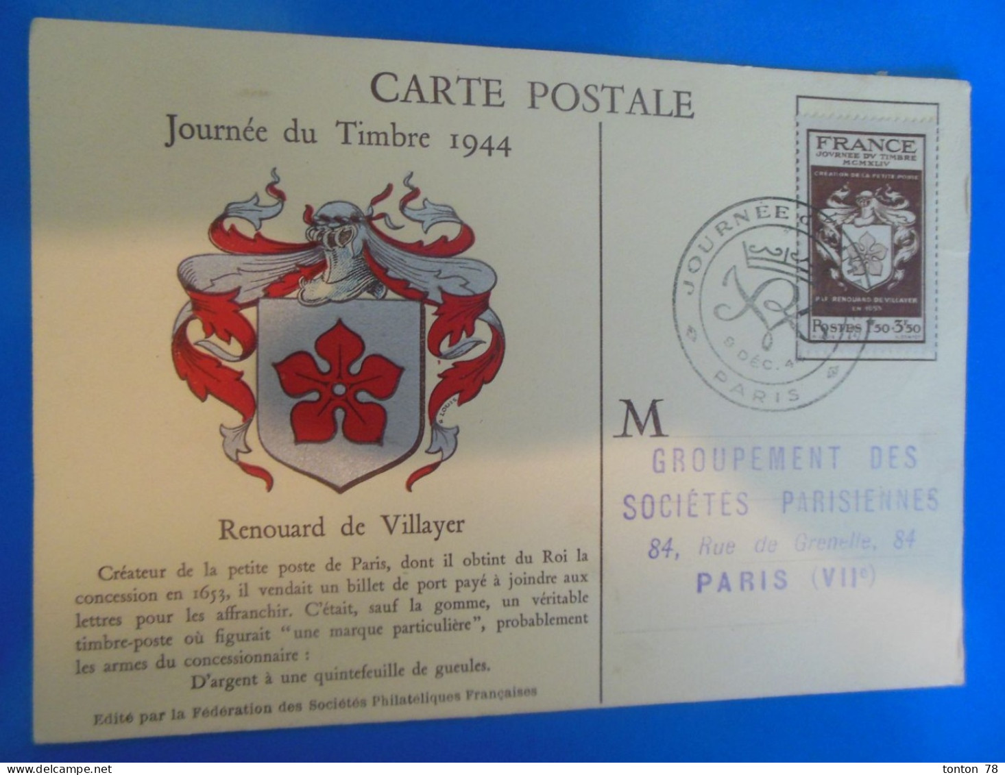 CARTE MAXIMUM DE FRANCE JOURNEE DU TIMBRE 1944 - 1940-1949
