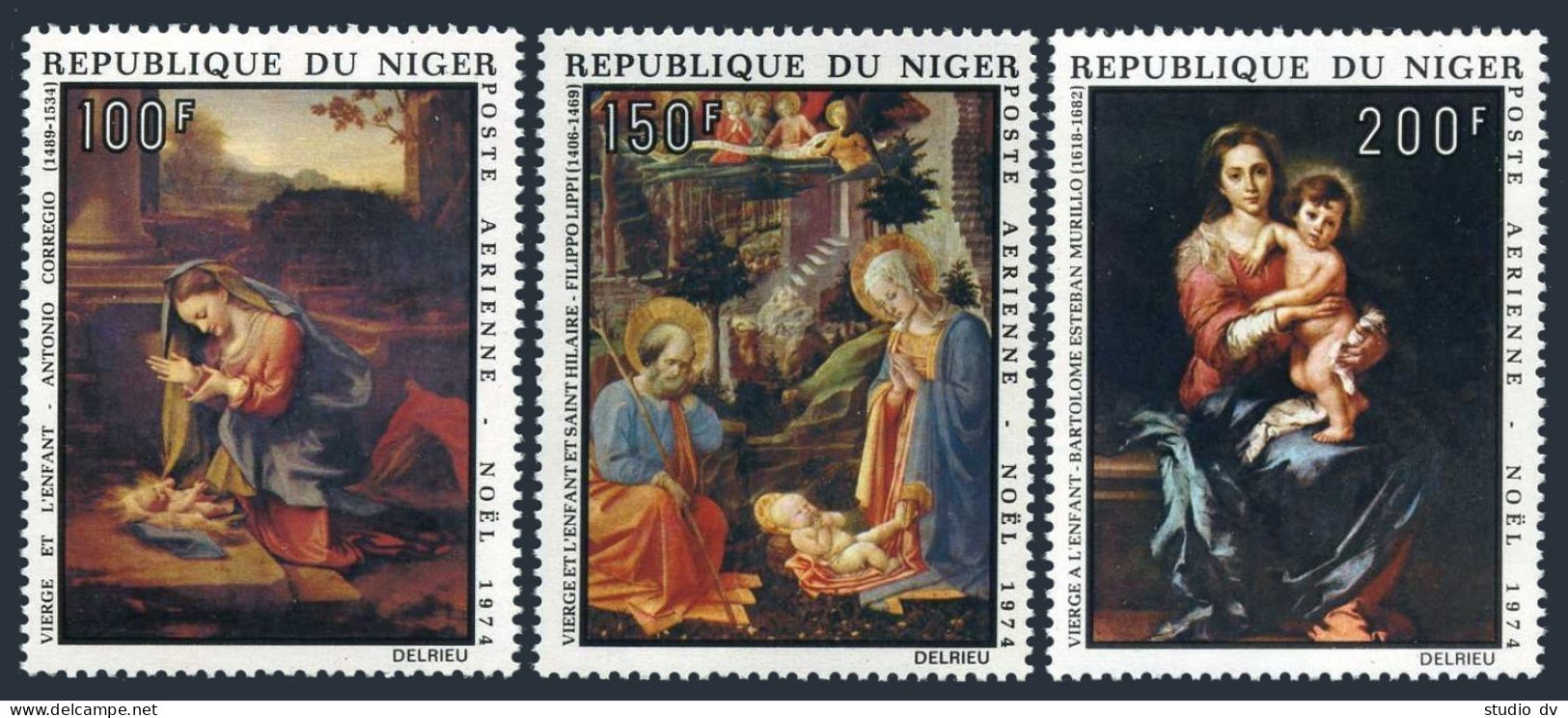 Niger C245-C247,MNH.Mi 449-451. Christmas 1974.A.Corregio,Filippo Lippi,Murillo. - Niger (1960-...)