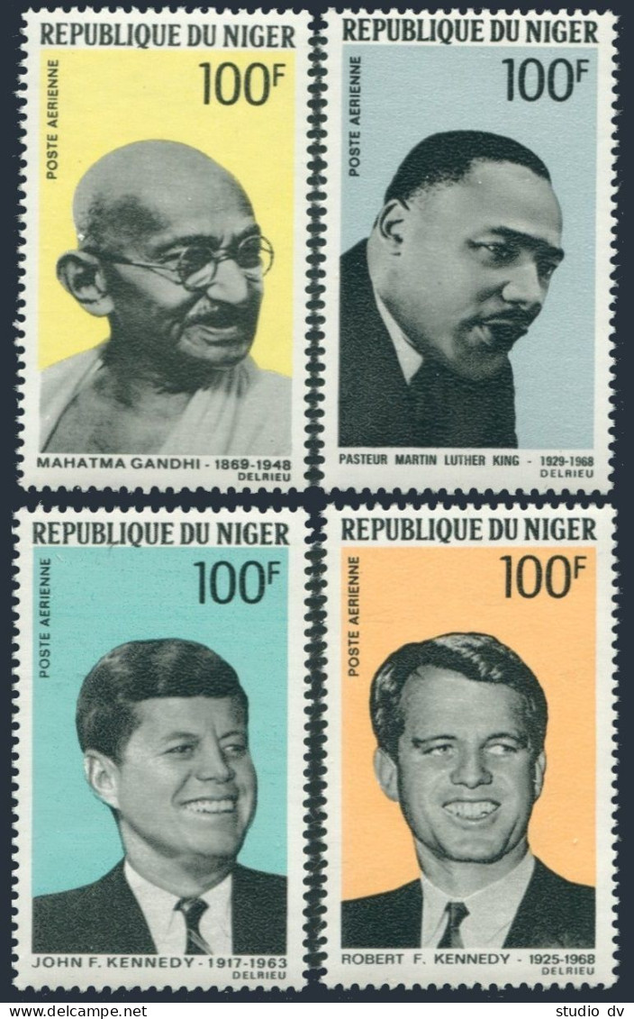 Niger C94-C97,C97a, MNH. Mi 200-203, Bl.6. Brothers Kennedy, Luther King,Gandhi. - Niger (1960-...)