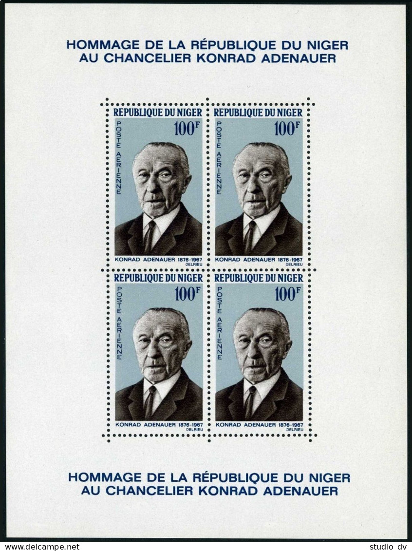 Niger C74a Sheet,MNH.Michel Bl.4. Chancellor Konrad Adenauer,West Germany,1967. - Niger (1960-...)