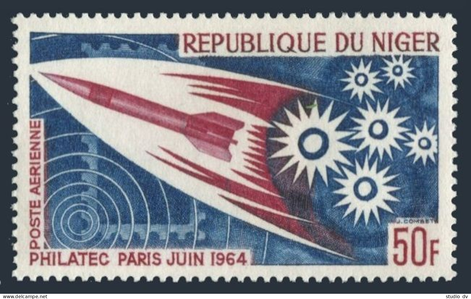 Niger C42, MNH. Michel 76. PHILATEC-1964, Paris. Rocket, Stars. - Niger (1960-...)