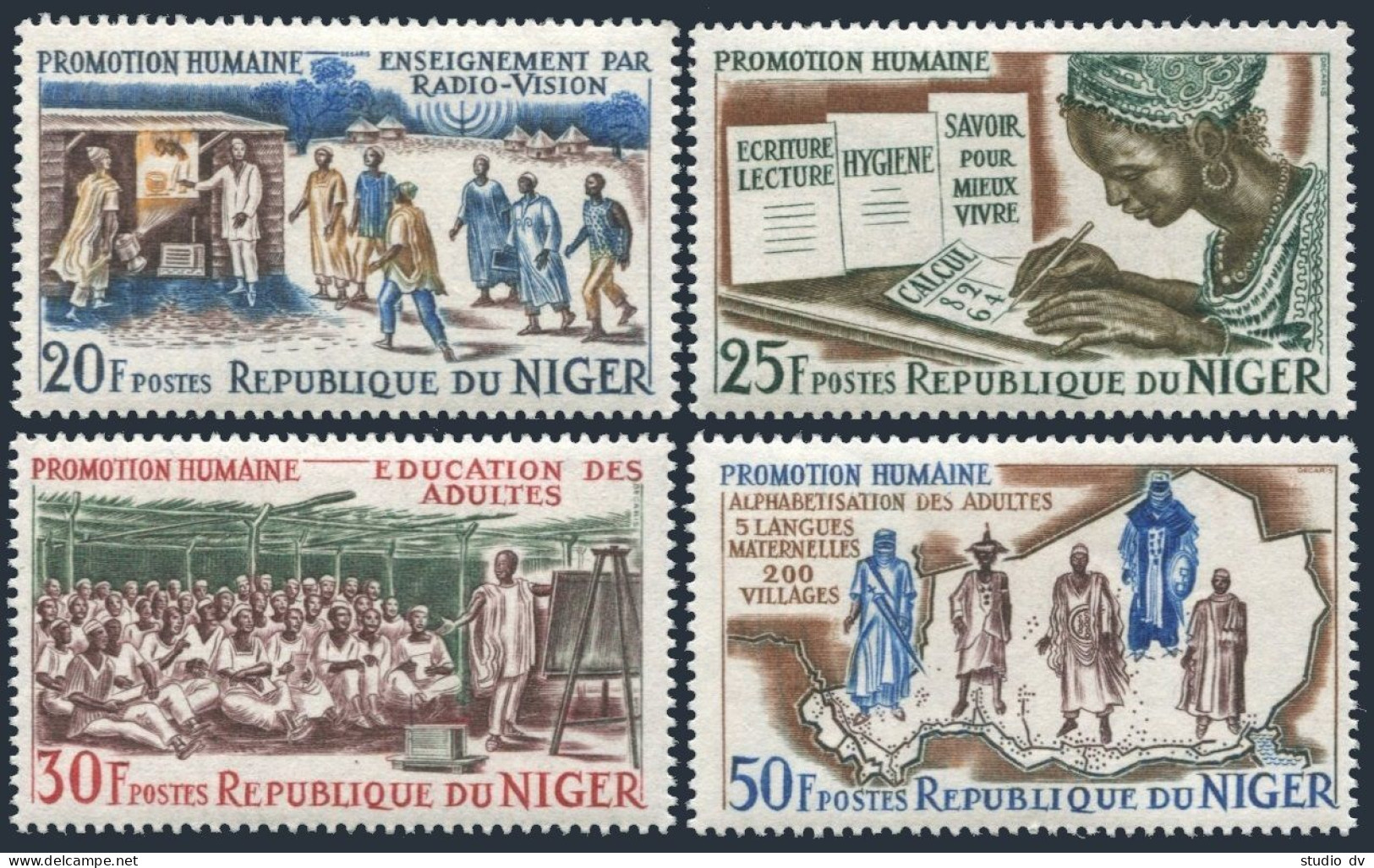 Niger 152-155,MNH.Michel 95-98. Adult Education, 1965. Map, Costumes. - Niger (1960-...)
