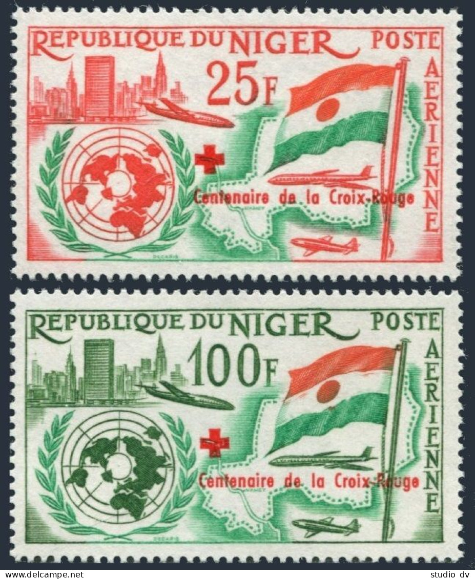 Niger C28-C29,MNH.Michel 44-45. Red Cross-100, 1963. Admission To The UN. - Niger (1960-...)
