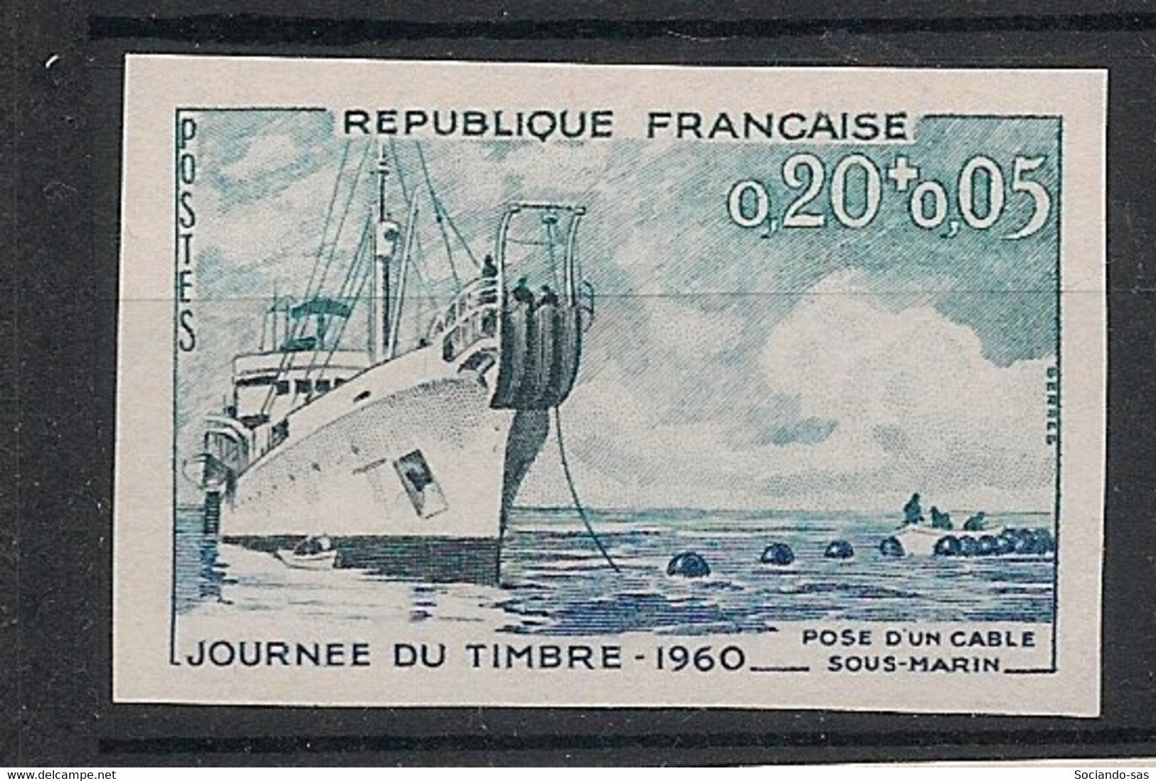 FRANCE - 1960 - N°YT. 1245a - Cable Ship - Non Dentelé / Imperf. - Neuf Luxe ** / MNH / Postfrisch - 1951-1960