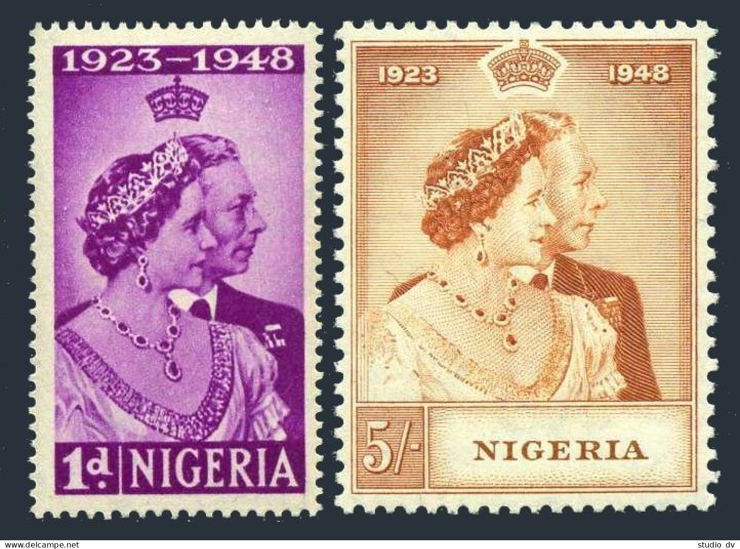 Nigeria 73-74, Hinged. Mi 64-65.  Silver Wedding, 1948. George VI, Elizabeth. - Nigeria (1961-...)