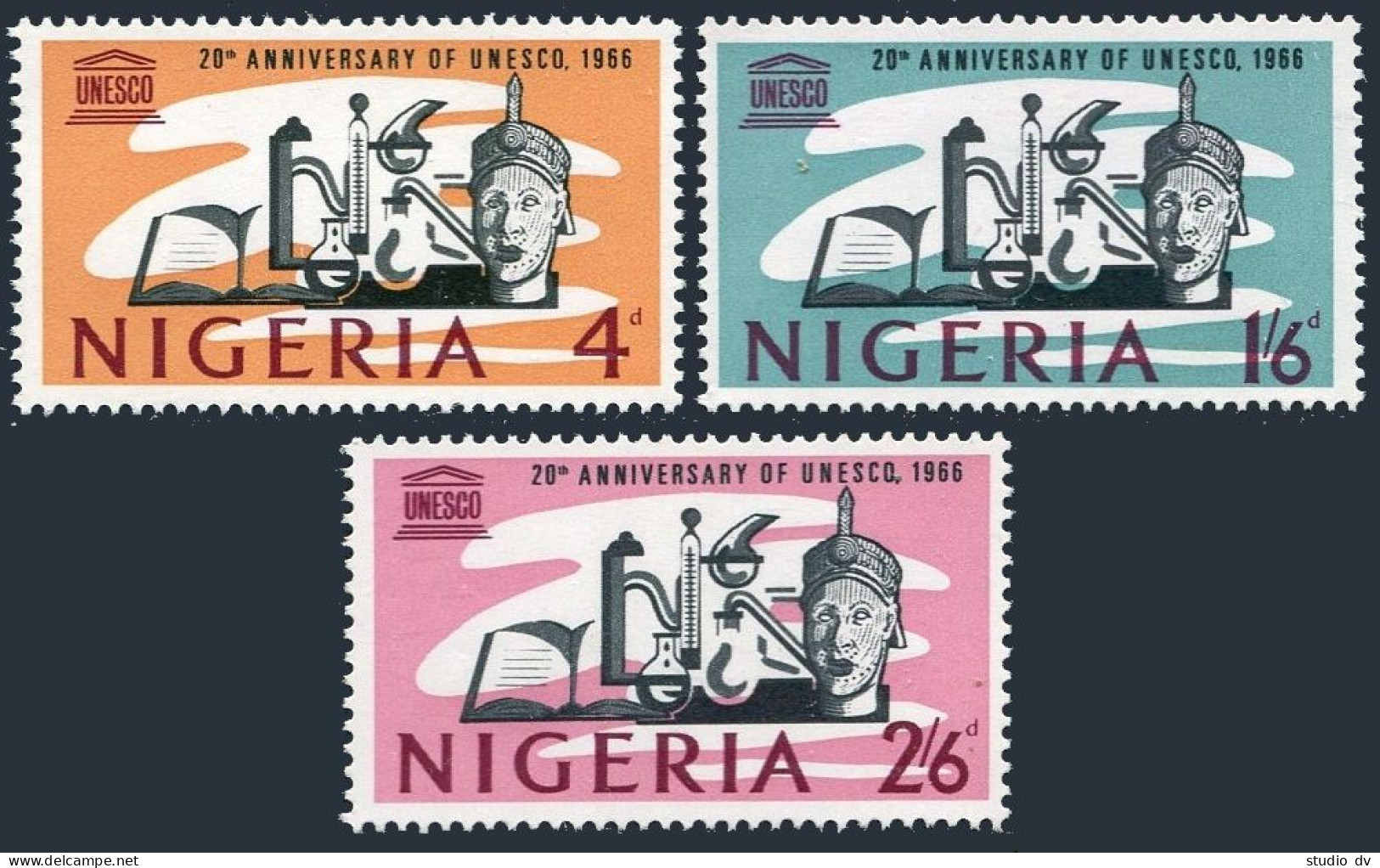 Nigeria 204-206,MNH.Mi 195-197. UNESCO 20th Ann.1966.Book,Chemical Apparatus, - Nigeria (1961-...)