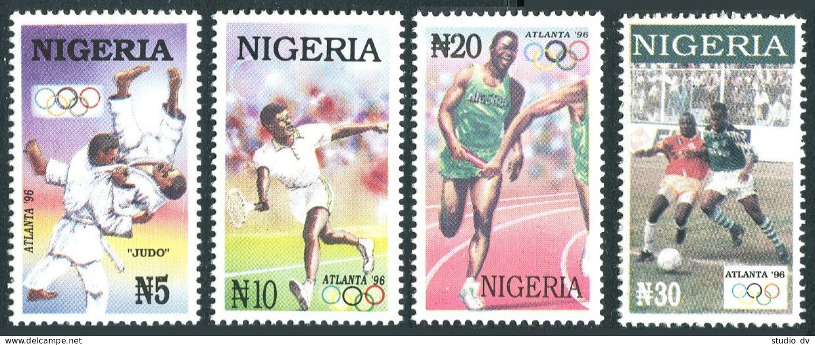 Nigeria 671-674, MNH. Olympics Atlanta-1996. Judo, Tennis, Relay Race, Soccer. - Nigeria (1961-...)