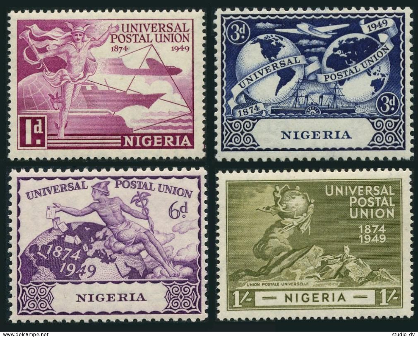Nigeria 75-78, Hinged. Mi 66-69. UPU-75, 1949. Mercury, Plane, Ship, Hemisphere, - Nigeria (1961-...)