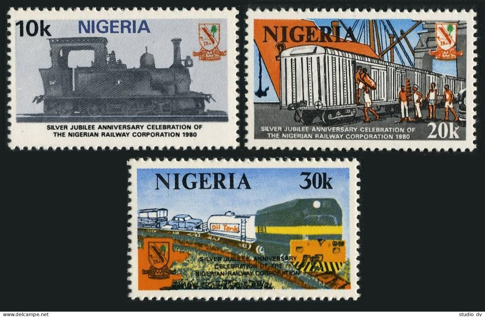 Nigeria 391-393,MNH.Michel 374-376. Nigerian Railway Corporation,75th Ann.1980. - Nigeria (1961-...)
