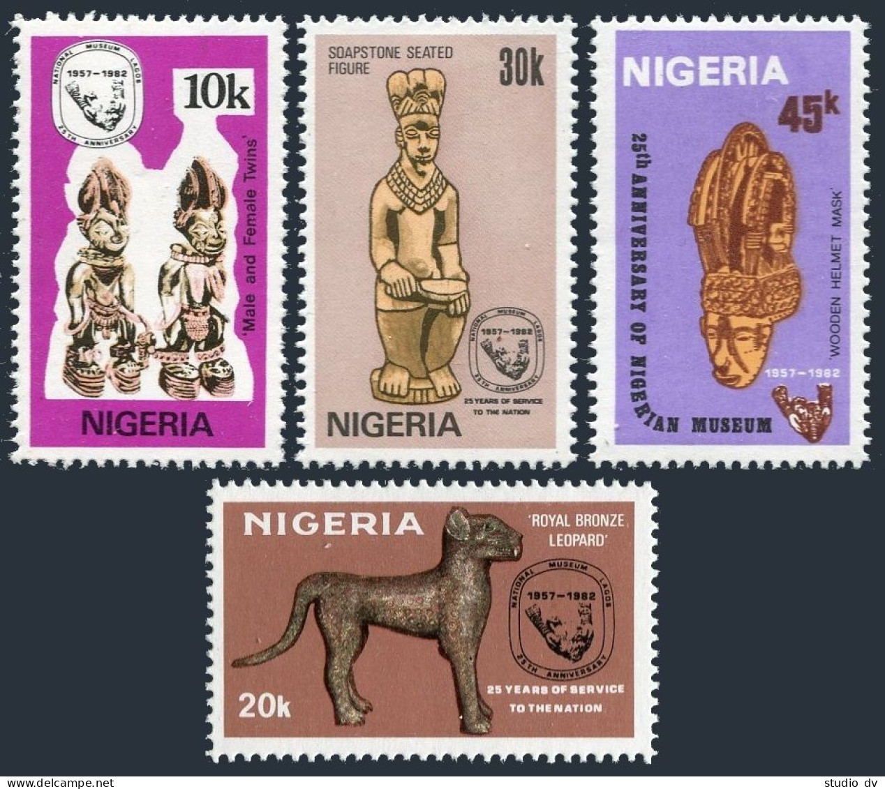 Nigeria 420-423, MNH. Mi 404-407. National Museum-25, 1982. Bronze Leopard,Mask, - Nigeria (1961-...)