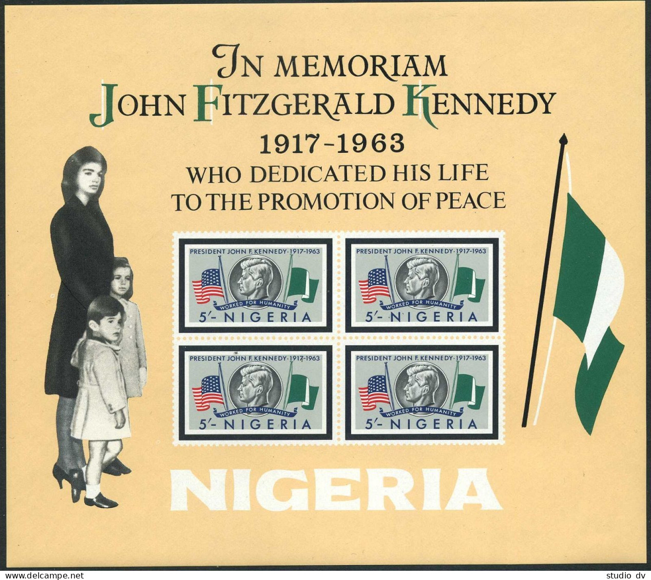 Nigeria 161a Sheet, MNH. Michel Bl.3. President John F. Kennedy, 1964. Flags. - Nigeria (1961-...)