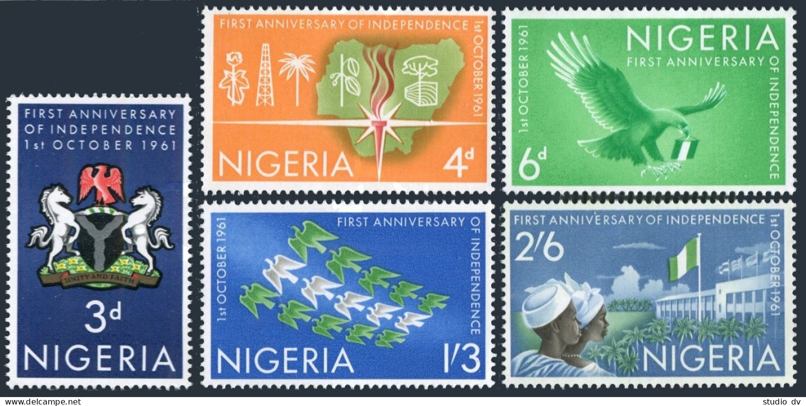 Nigeria 118-122, MNH. Michel 109-113. Independence Day,1961. Coat Of Arms,Eagle, - Nigeria (1961-...)