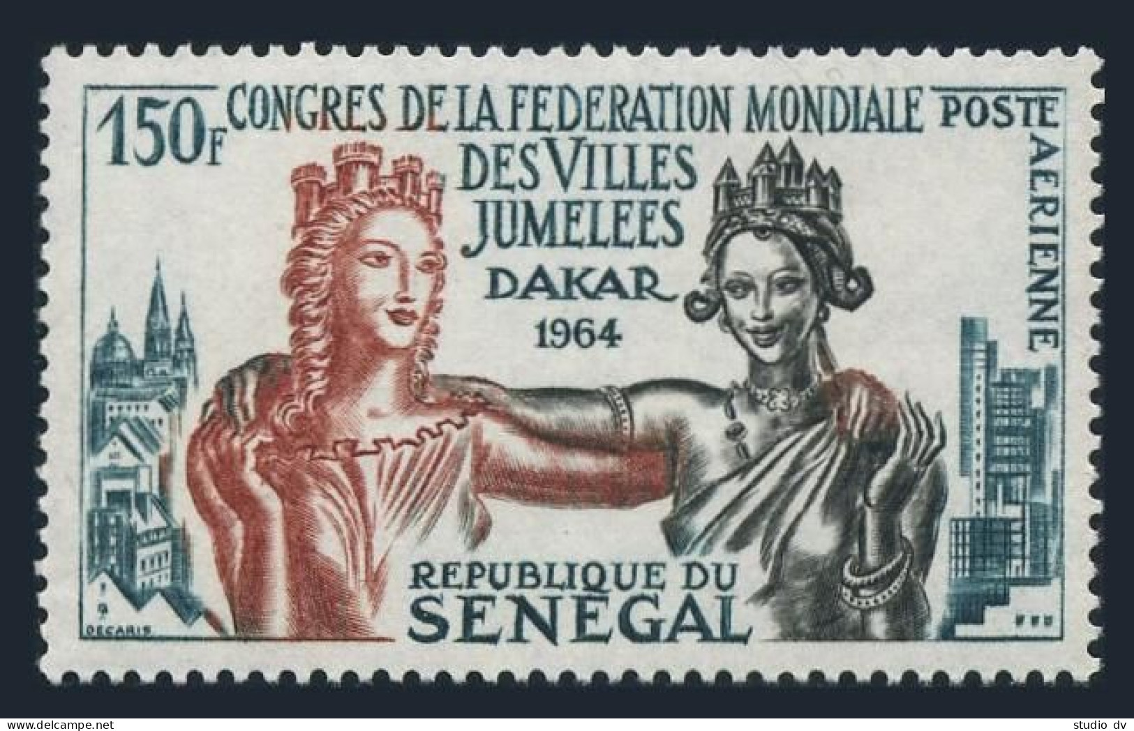Senegal C35,hinged.Michel 280. Federation Of Twin Cities,1964. - Sénégal (1960-...)