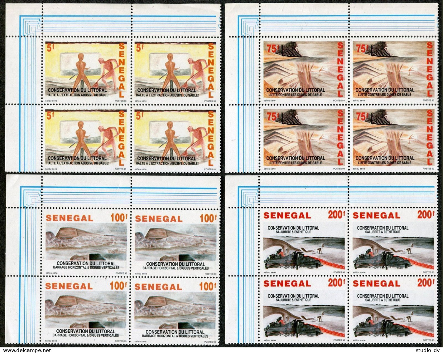Senegal 1074-1077 Blocks/4, MNH. Michel 1294-1297.  FAO, 50th Ann. 1995. - Senegal (1960-...)