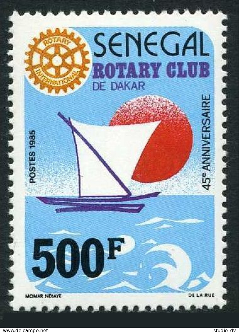 Senegal 730, MNH. Michel 929. Dakar Rotary Club, 45th Ann. 1987, Sail, Sun. - Senegal (1960-...)