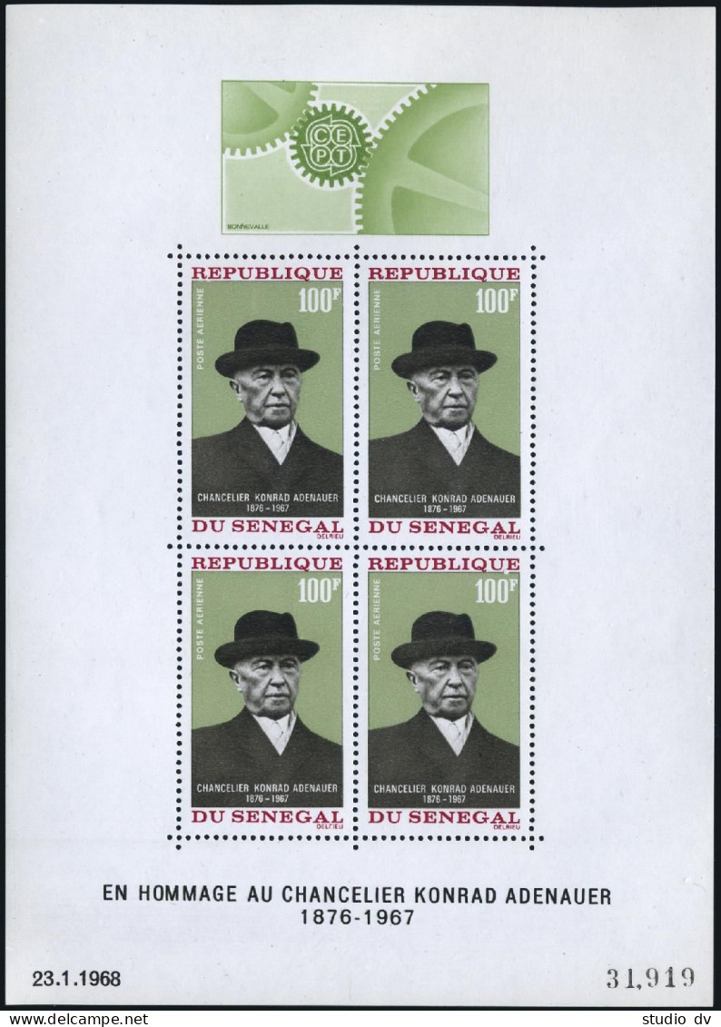 Senegal C61a Sheet,hinged.Mi Bl.4. Konrad Adenauer,chancellor Of Germany,1968. - Sénégal (1960-...)