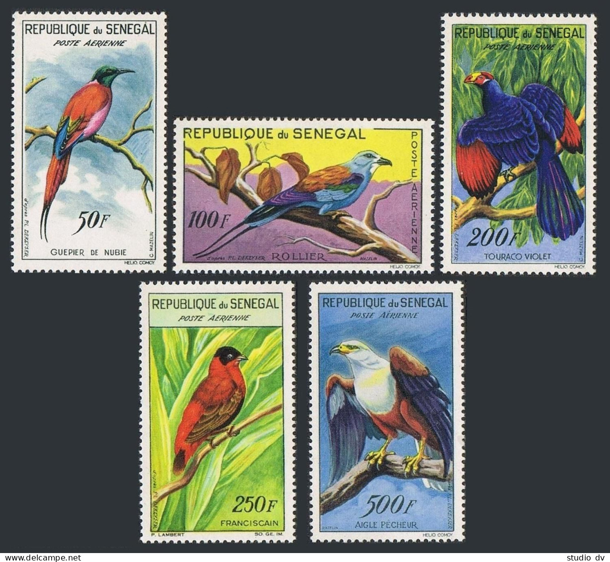 Senegal C26-30,without Gum. Bee-eater,Roller,Touraco,Red Bishop.Fish Eagle. - Senegal (1960-...)