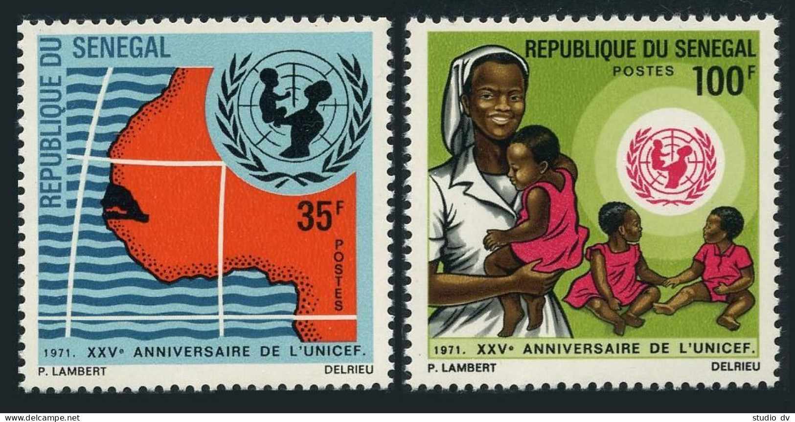 Senegal 352-353,MNH.Michel 472-473. UNICEF,25th Ann.1971.Map,Nurse,children. - Senegal (1960-...)