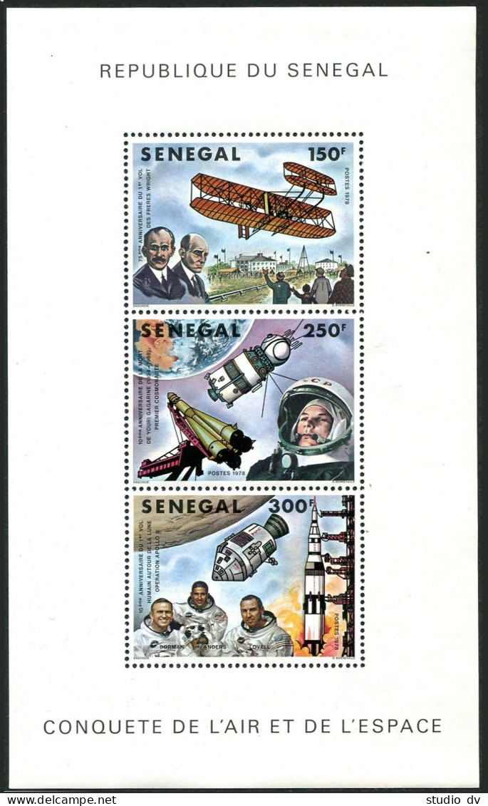 Senegal 494 Sheet, MNH. Mi 683-685 Bl.33. Wright Brother Flight-75, 1978. Space. - Sénégal (1960-...)