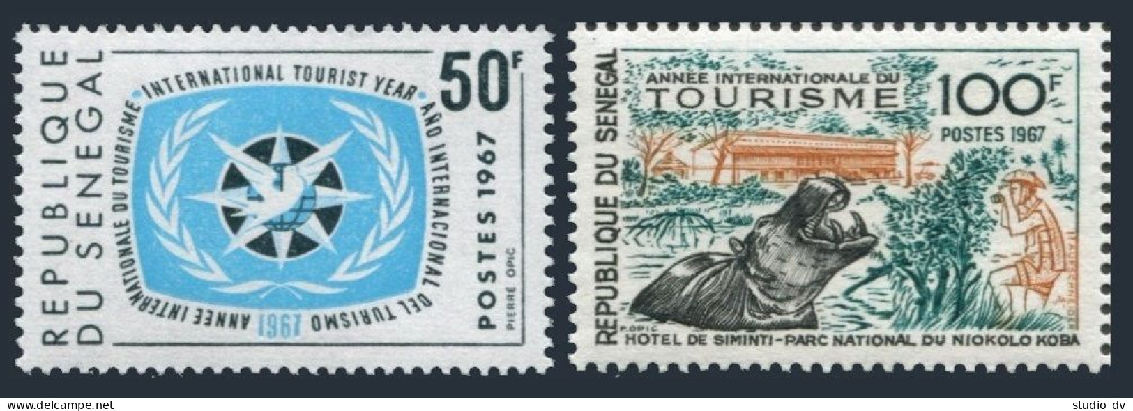 Senegal 292-293,MNH.Michel 364-365. Tourist Year ITY-1967.Hippopotamus.Hotel. - Senegal (1960-...)